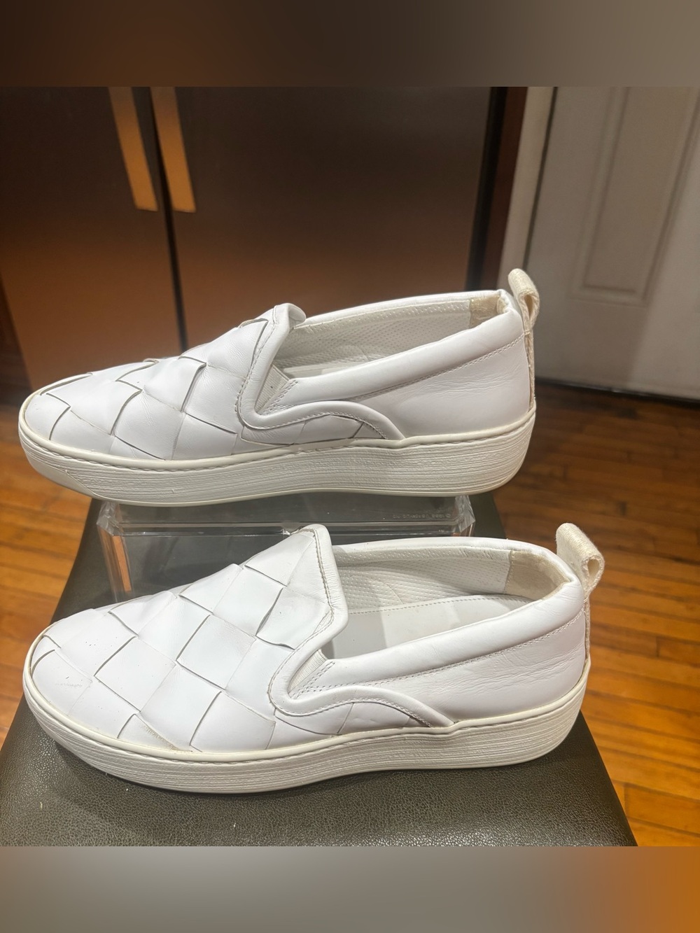 Bottega Veneta Sawyer Intrecciato Calf Leather Optic White Sneakers 37.5/7.5